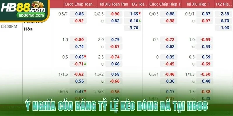 Ý nghĩa của bảng tỷ lệ kèo bóng đá tại HB88